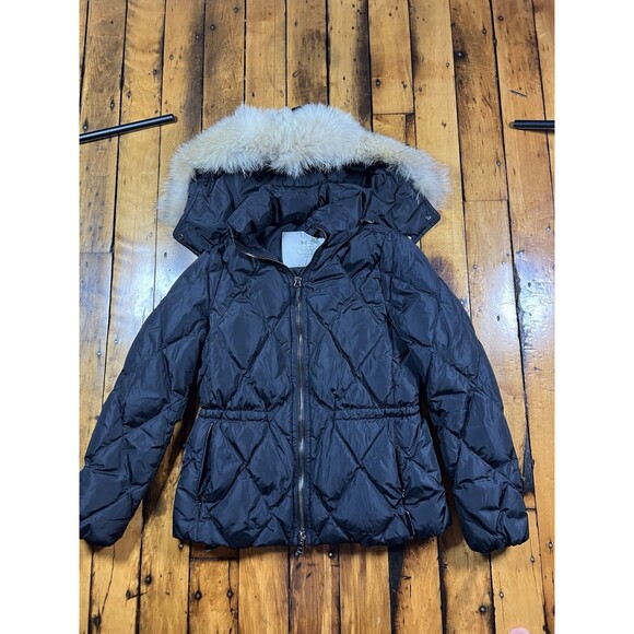 Coach Women’s XS Down Puffer Coat Coyote Fur Trim Hood Jacket Black Quilted - Picture 1 of 10